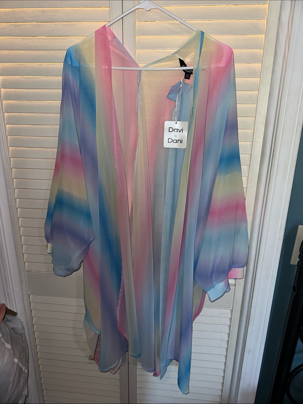 DAVI & DANI Pastel Stripe Sheer Kimono Cardigan — Pink, Blue, Yellow